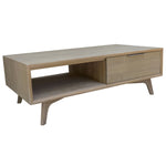 130Cm Coffee Table 2 Drawer Solid Acacia Timber Brushed Smoke