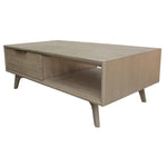 130Cm Coffee Table 2 Drawer Solid Acacia Timber Brushed Smoke