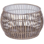 70Cm Glass Topped Rattan Round Coffee Table - Natural