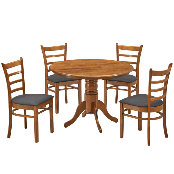  Dining Set Round Pedestral Table 4 Fabric Seat Chair