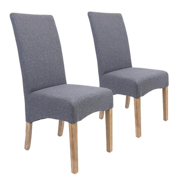  Dining Chair Set Of 2 Fabric Seat Solid Pine Wood Furniture - Grey