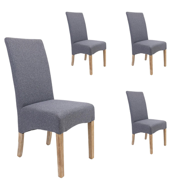  Dining Chair Set Of 4 Fabric Seat Solid Pine Wood Furniture - Grey