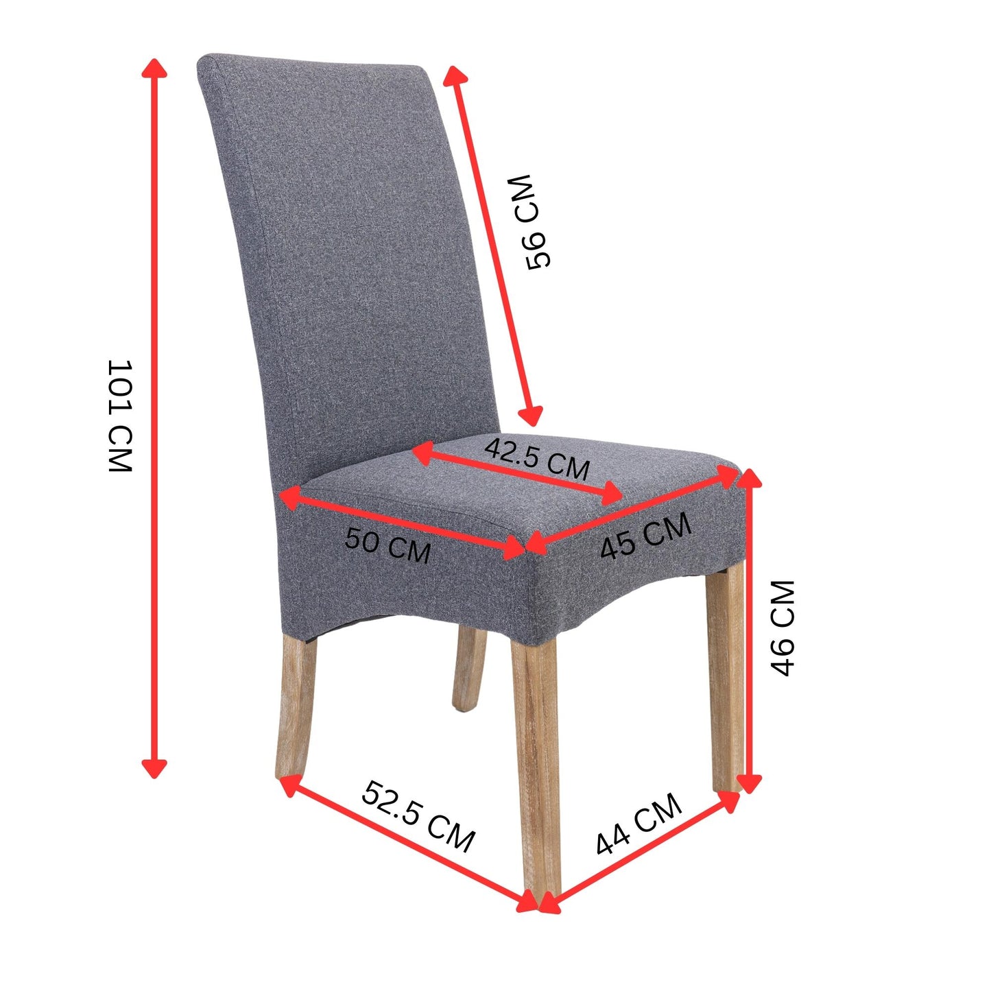 Dining Chair Set Of 4 Fabric Seat Solid Pine Wood Furniture - Grey