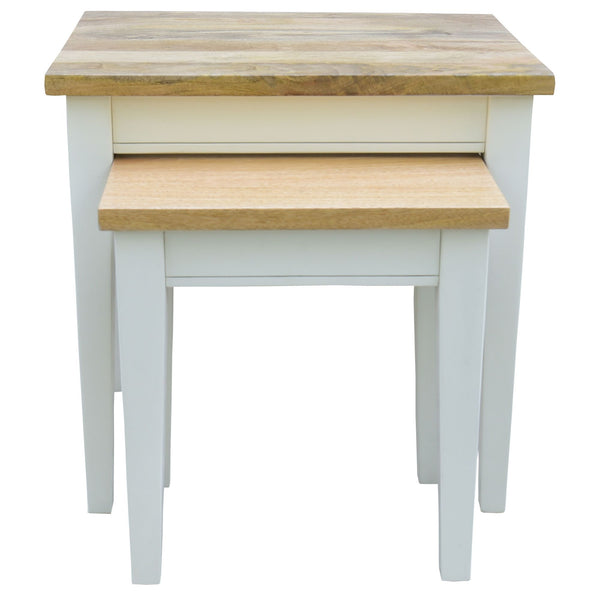  2Pc Nesting Side Sofa End Lamp Table Solid Mango Wood Farmhouse Furniture