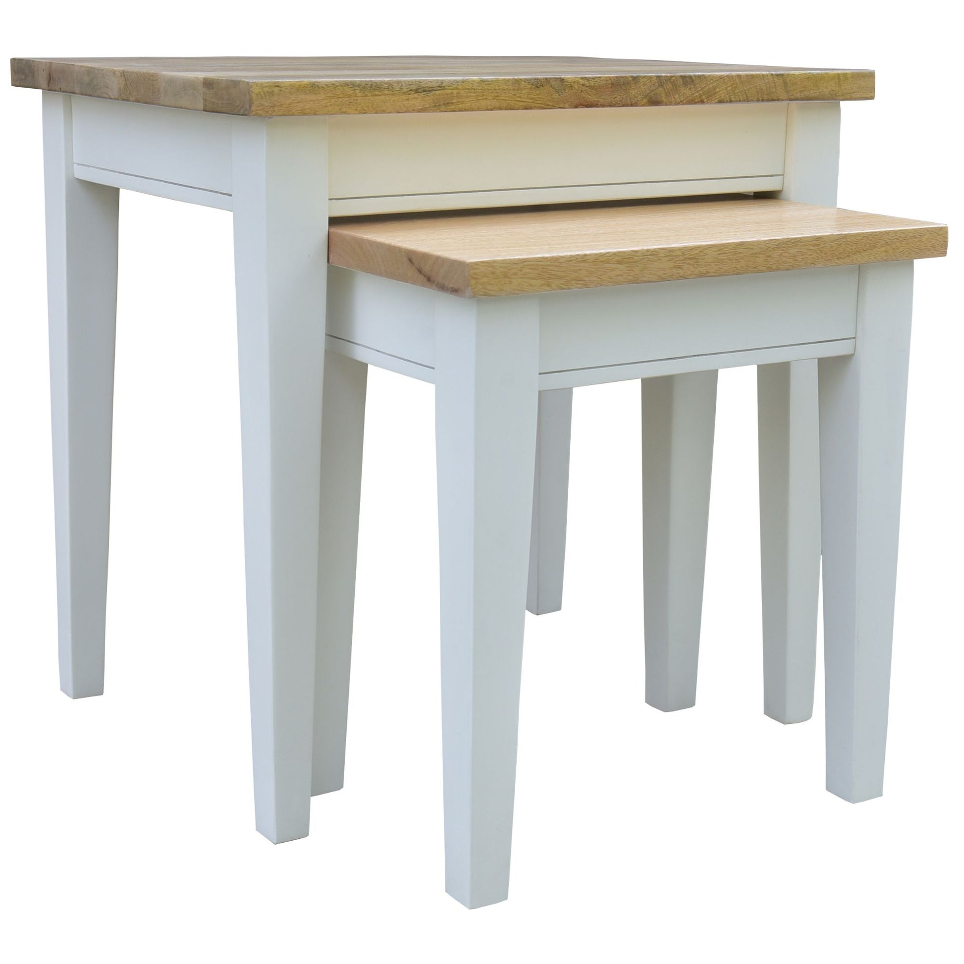 2Pc Nesting Side Sofa End Lamp Table Solid Mango Wood Farmhouse Furniture