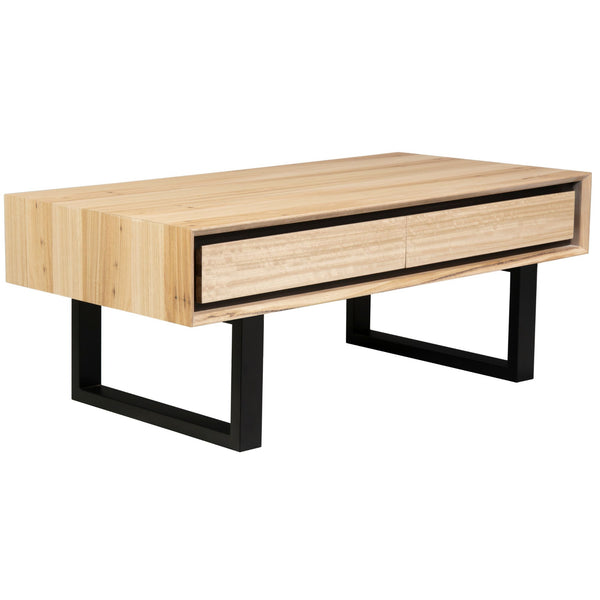  Coffee Table 120Cm 2 Drawers Solid Messmate Timber Wood - Natural