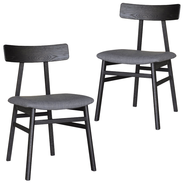  Dining Chair Set Of 2 Solid Oak Wood Fabric Seat Furniture - Black