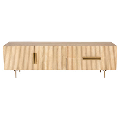 Entertainment Tv Unit 180Cm 3 Door 2 Drawer Solid Mango Wood - Natural