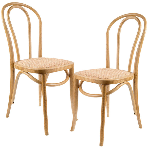  Arched Back Dining Chair Set Of 2 Solid Elm Timber Wood Rattan Seat - Oak