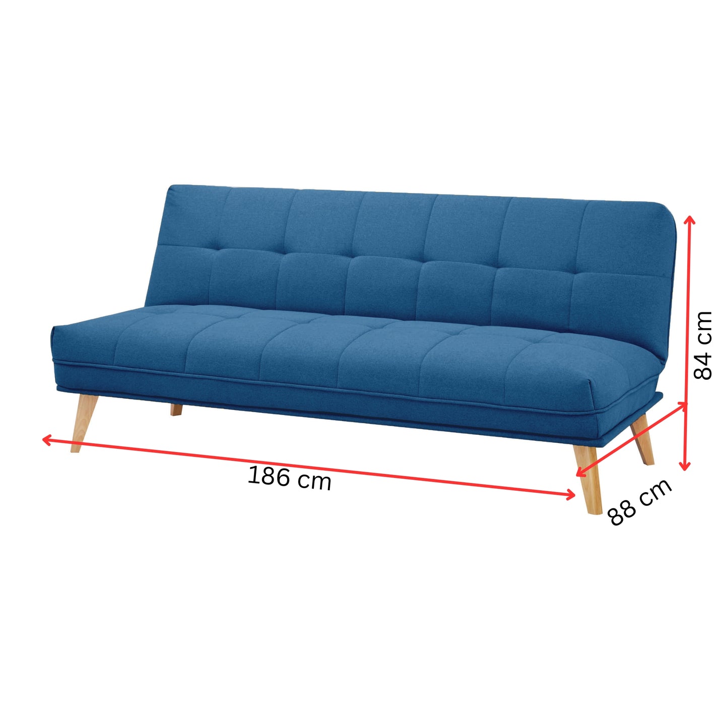 3 Seater Sofa Queen Bed Fabric Uplholstered Lounge Couch - Blue/Grey
