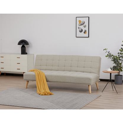 3 Seater Sofa Futon Bed Fabric Lounge Couch - Grey/Beige