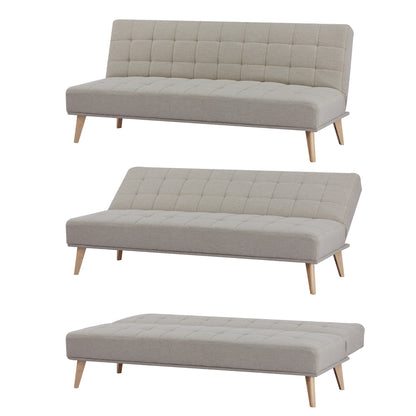 3 Seater Sofa Futon Bed Fabric Lounge Couch - Grey/Beige