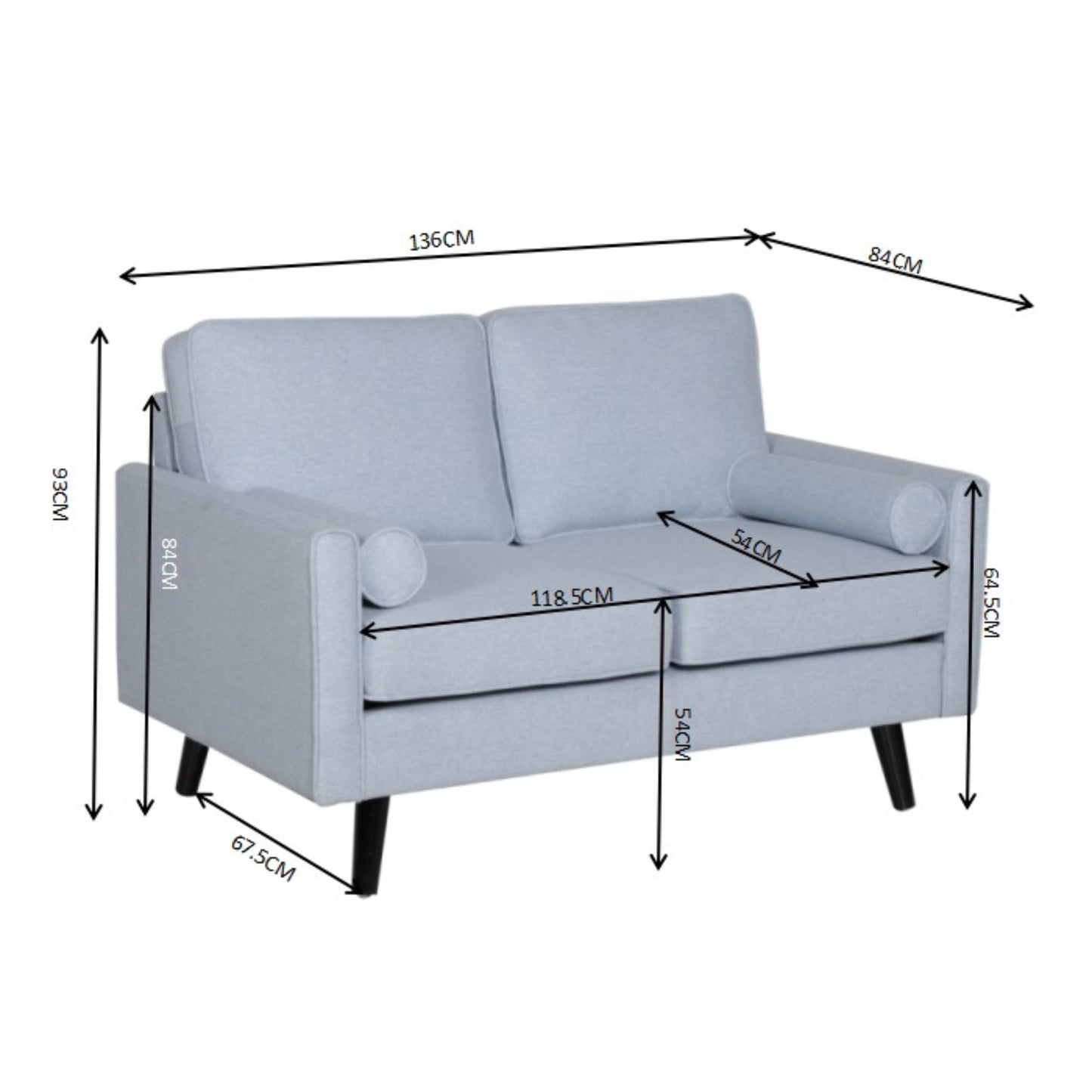 2/2.5 Seater Sofa Fabric Uplholstered Lounge Couch - Light Blue