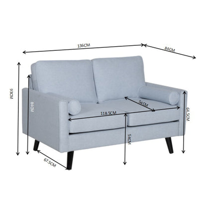 2/2.5 Seater Sofa Fabric Uplholstered Lounge Couch - Light Blue