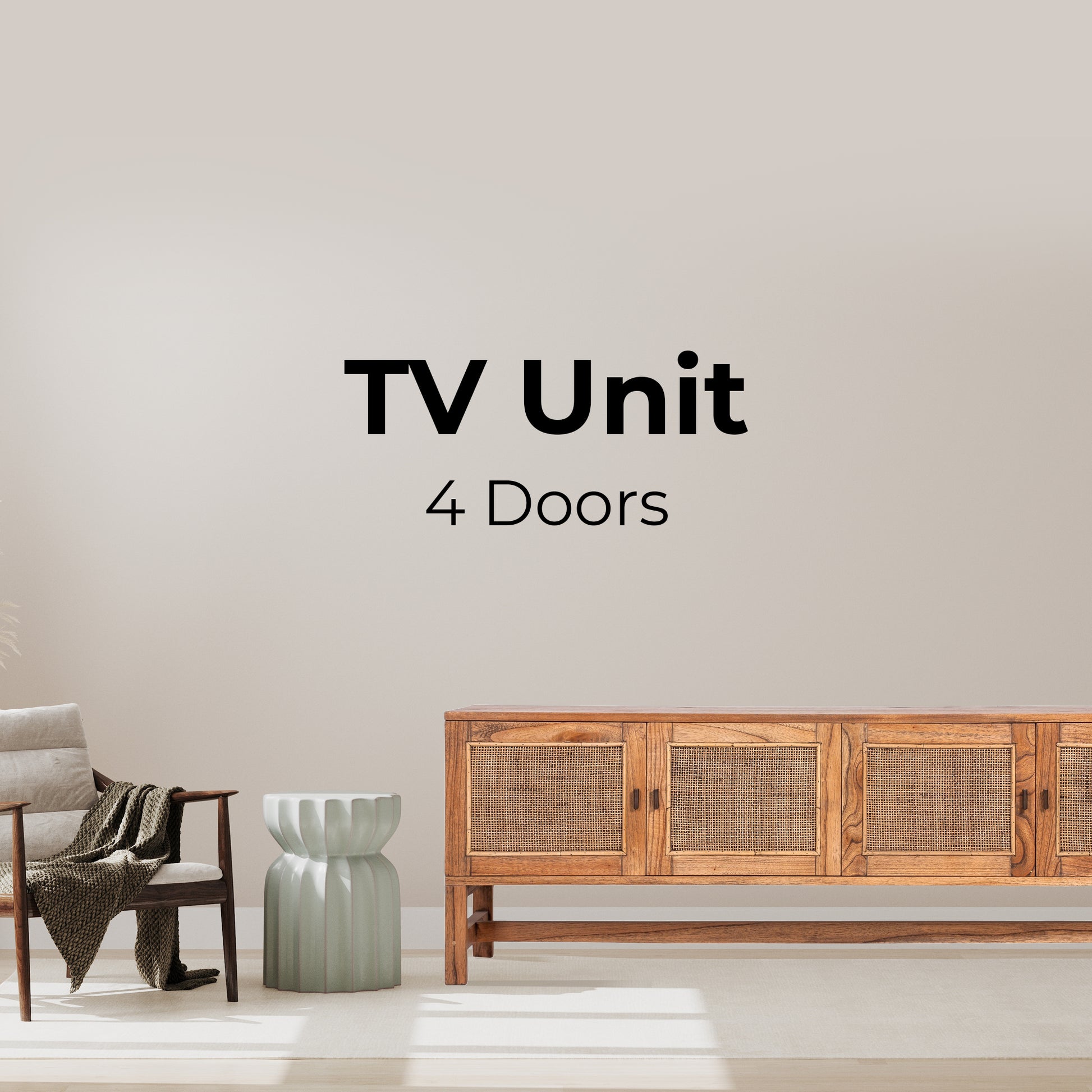 Entertainment Tv Unit 160Cm 4 Door Mindi Wood Rattan - Brown
