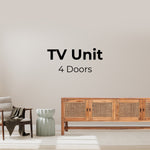 Entertainment Tv Unit 160Cm 4 Door Mindi Wood Rattan - Brown