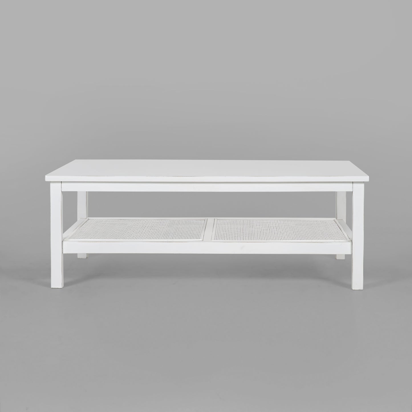 Coffee Table 110Cm Mindi Timber Wood Rattan Weave - White