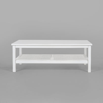 Coffee Table 110Cm Mindi Timber Wood Rattan Weave - White