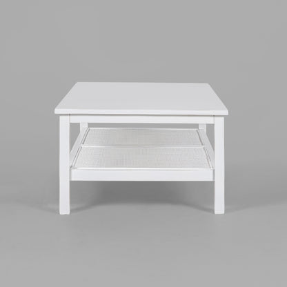 Coffee Table 110Cm Mindi Timber Wood Rattan Weave - White