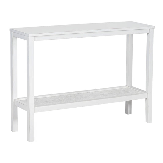 Console Hallway Entry Table 110Cm Mindi Timber Wood Rattan  - White