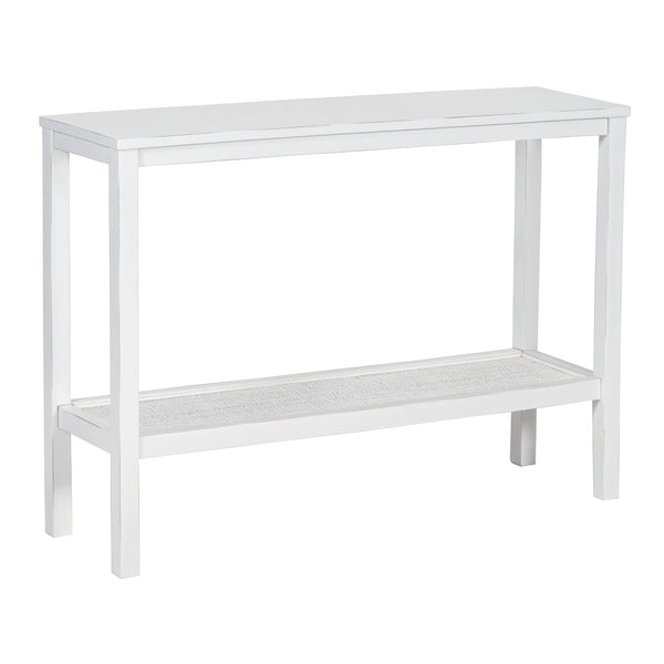  Console Hallway Entry Table 110Cm Mindi Timber Wood Rattan  - White