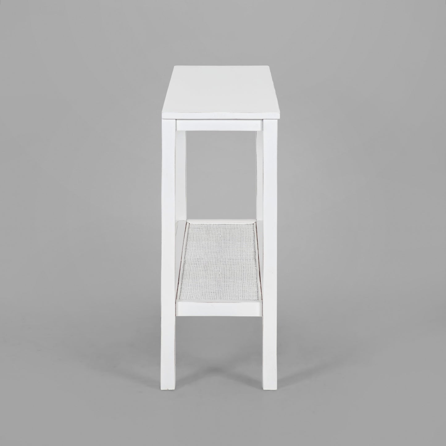 Console Hallway Entry Table 110Cm Mindi Timber Wood Rattan  - White