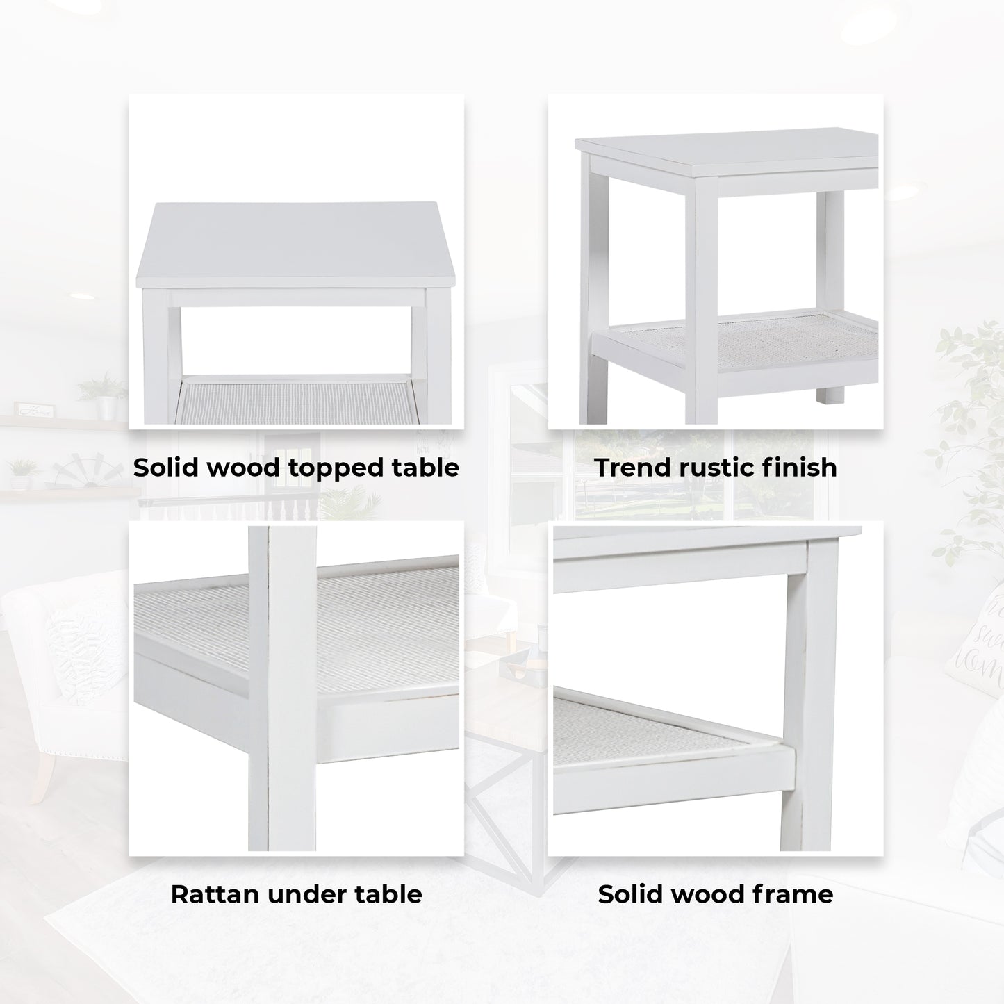Coffee Side Table Laptop Desk Bedside Sofa End Tables Mindi Wood - White