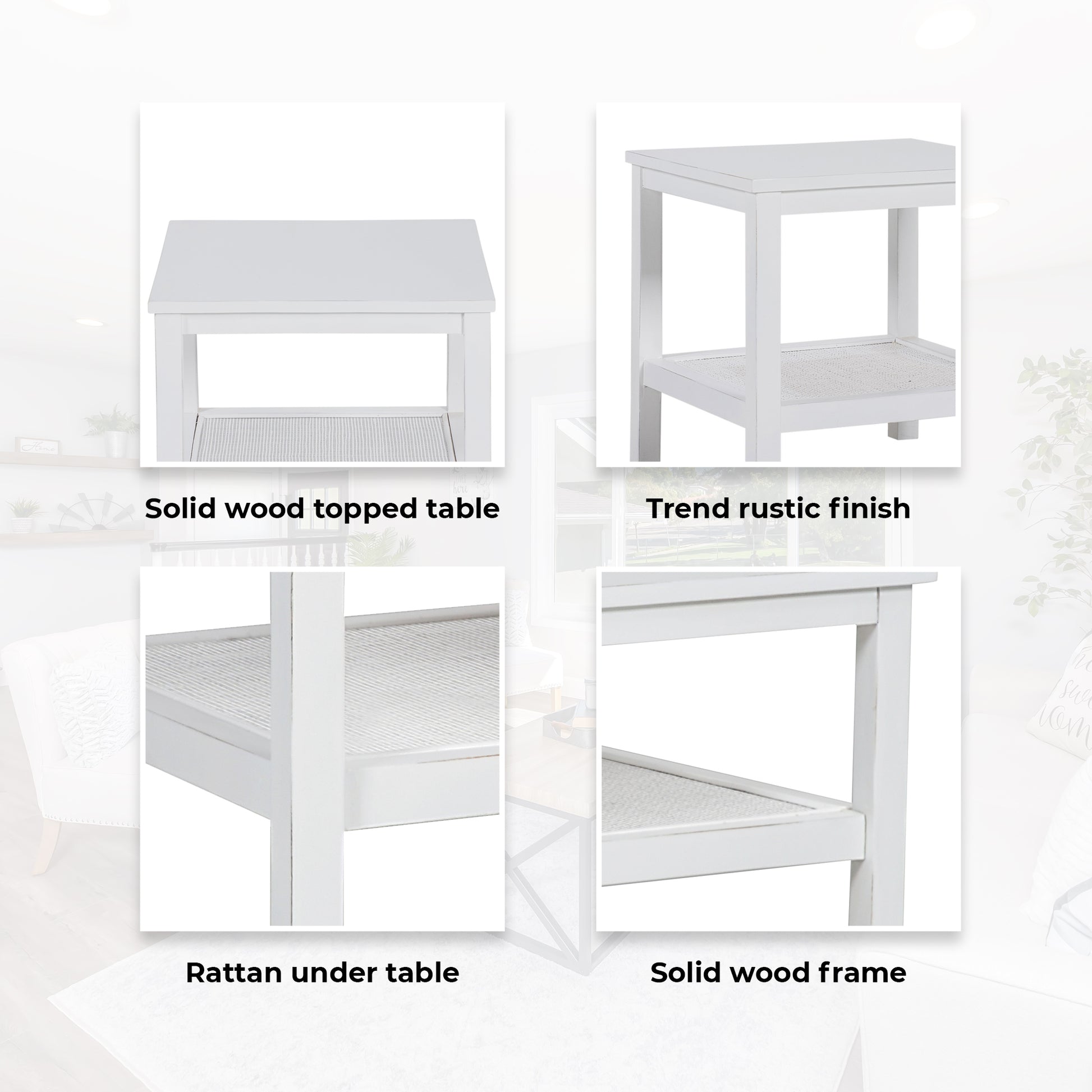 Coffee Side Table Laptop Desk Bedside Sofa End Tables Mindi Wood - White