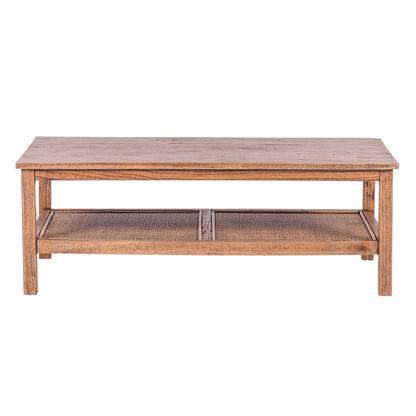 Coffee Table 110Cm Mindi Timber Wood Rattan Weave - Brown