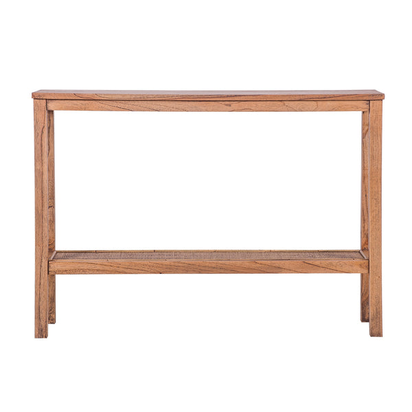  Console Hallway Entry Table 110Cm Mindi Timber Wood Rattan  - Brown