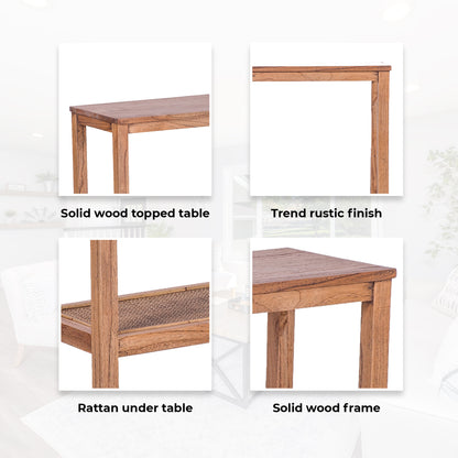 Console Hallway Entry Table 110Cm Mindi Timber Wood Rattan  - Brown