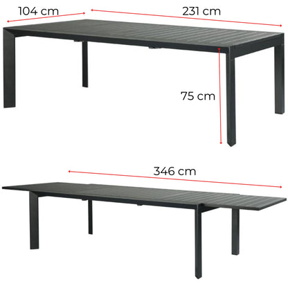 230-345Cm Aluminium Outdoor Extensible Dining Table Charcoal