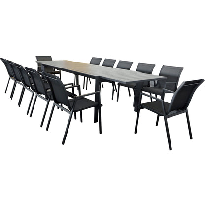230-345Cm Aluminium Outdoor Extensible Dining Table Charcoal