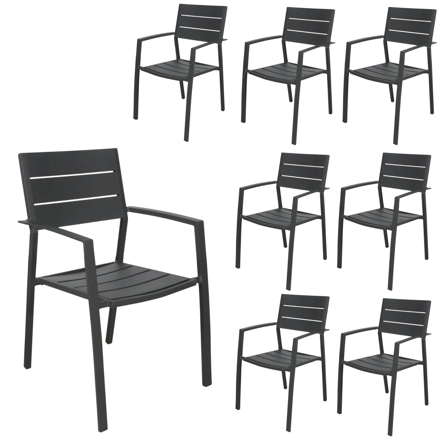 9Pc 200Cm Outdoor Trestle Dining Table Chair Set Grey/White - Gunmetal