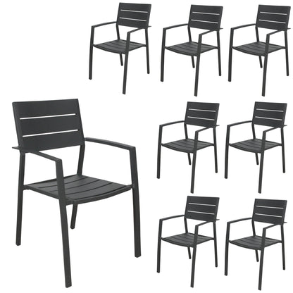 9Pc 200Cm Outdoor Trestle Dining Table Chair Set Grey/White - Gunmetal