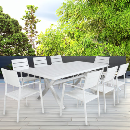 9Pc 200Cm Outdoor Trestle Dining Table Chair Set Grey/White - Gunmetal