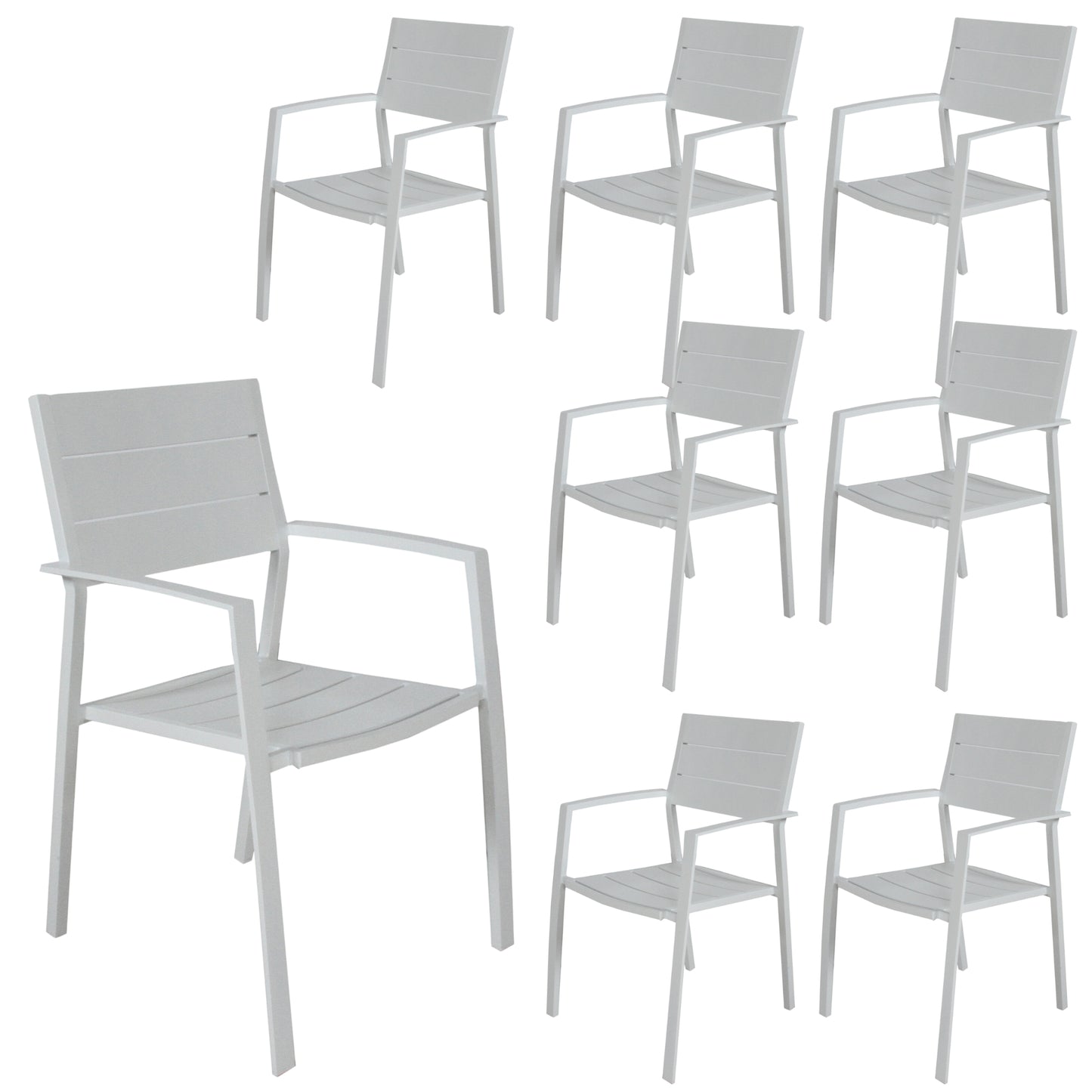 9Pc 200Cm Outdoor Trestle Dining Table Chair Set Grey/White - Gunmetal