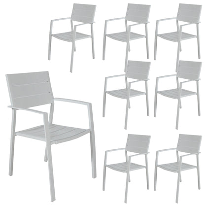 9Pc 200Cm Outdoor Trestle Dining Table Chair Set Grey/White - Gunmetal