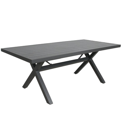 9Pc 200Cm Outdoor Trestle Dining Table Chair Set Grey/White - 8-seater