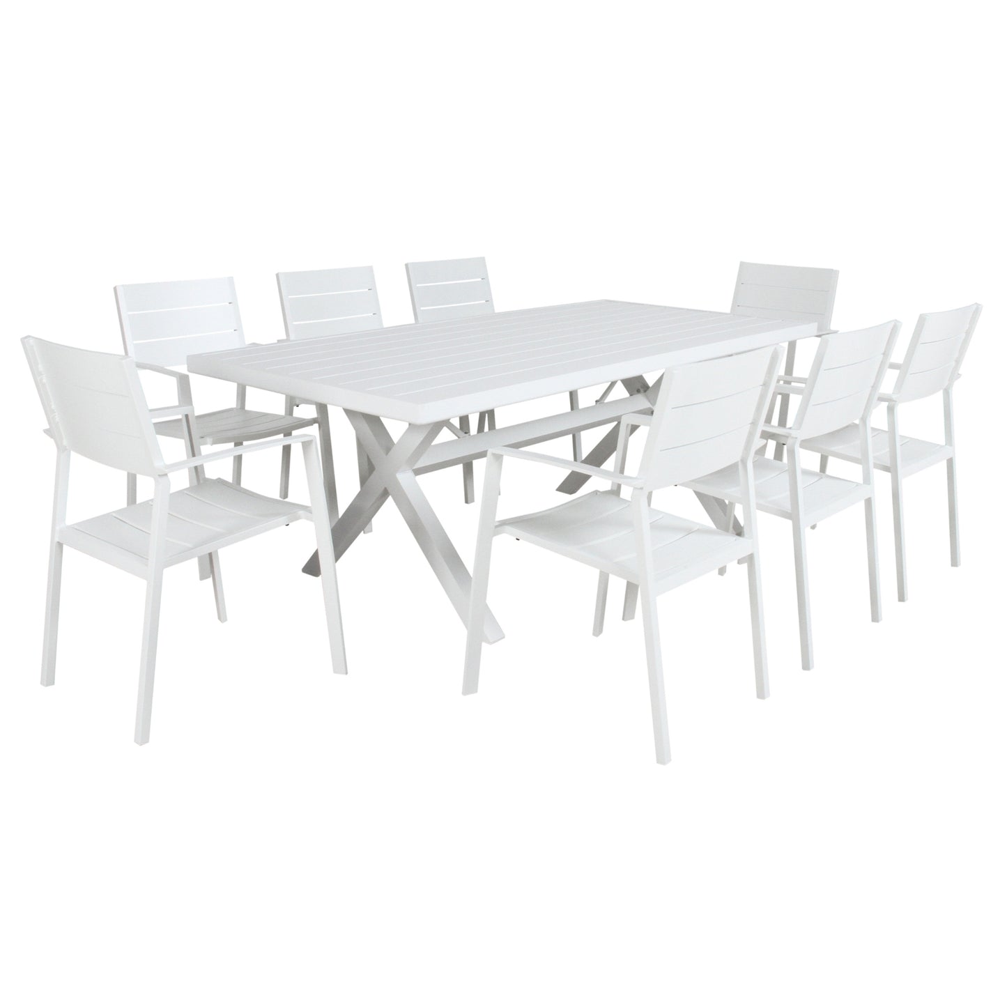 9Pc 200Cm Outdoor Trestle Dining Table Chair Set Grey/White - 8-seater