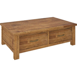 Coffee Table 120Cm 2 Drawer Solid Mt Ash Timber Wood - Brown