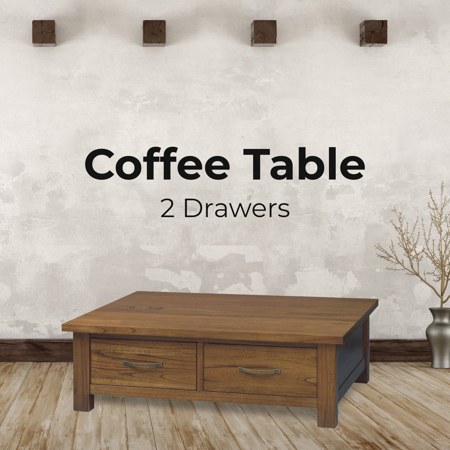 Coffee Table 120Cm 2 Drawer Solid Mt Ash Timber Wood - Brown