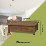 Coffee Table 120Cm 2 Drawer Solid Mt Ash Timber Wood - Brown