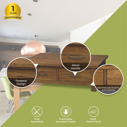 Coffee Table 120Cm 2 Drawer Solid Mt Ash Timber Wood - Brown