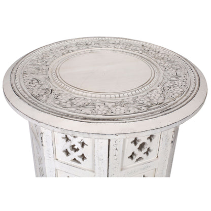 Rubber Wood Timber Round 45Cm Side Table - White