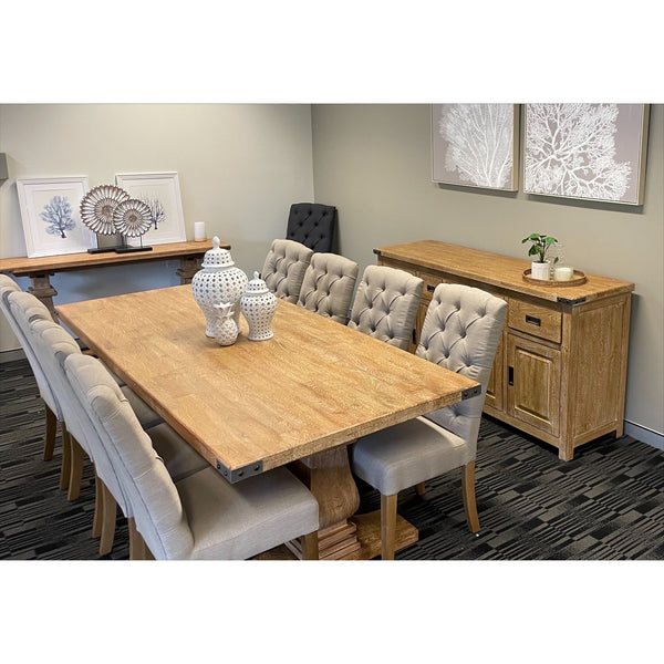  Dining Table 230Cm 8 Pax Pedestal Solid Mango Timber Wood - Honey Wash
