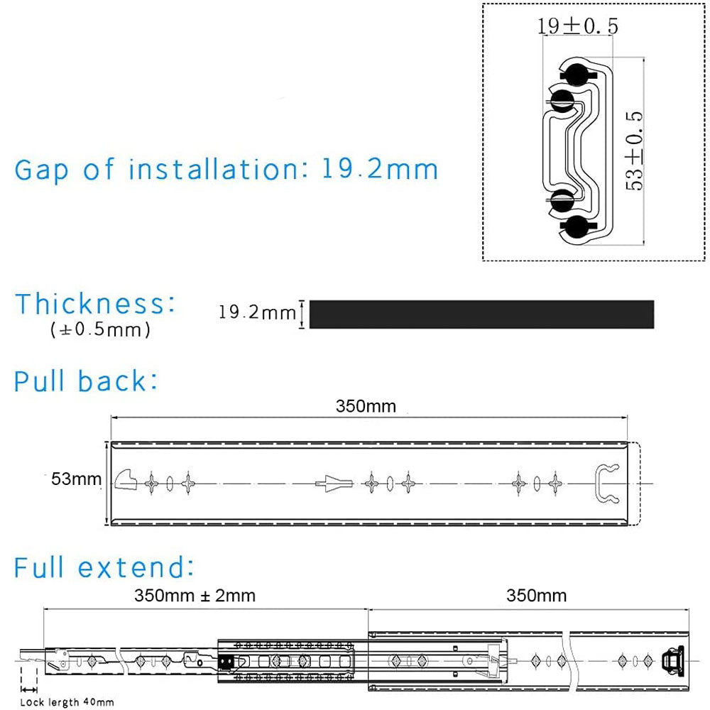 14In Pair 150Kg Capacity Heavy Duty Drawer Slides Rails Runners