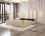 Elegant Luxury King Size Bedframe In Beige With Gas Lift Storage