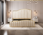 Elegant Luxury King Size Bedframe In Beige With Gas Lift Storage