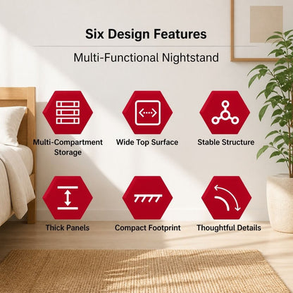 Bedside Table Warm White Wooden Legs 47x39x61cm